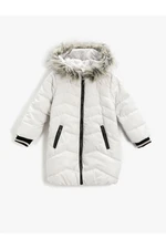 Koton Down Down Coat with Faux Fur Detail, Hooded, Zippered Pocket