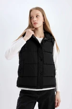 DEFACTO Water Repellent Regular Fit Hooded Zipper Closure Pocket Seasonal Puffer Vest