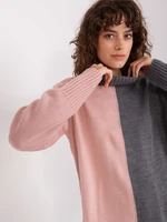 Grey-pink long women's turtleneck sweater