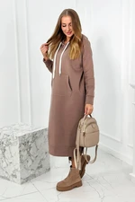 Long mocha hooded dress