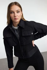 Trendyol Black Oversize Waist Knitwear Detailed Stitched Slim Jacket Coat