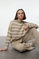 Trendyol Beige Striped Knitted Trousers Top-Bottom Set