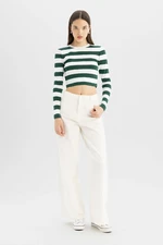 DEFACTO Women's Coool Slim Fit Slim Fit Striped Crew Neck Knitwear Sweater