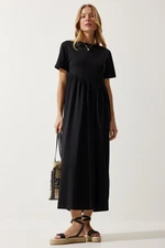 Happiness İstanbul Women's Black Gathered Long Knitted Dress