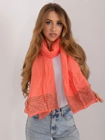 Coral viscose scarf with appliqués