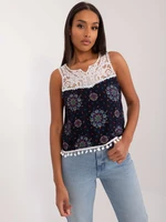 Navy blue women's top with lace