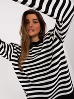 Black and ecru striped oversize sweater