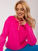 Fluo pink oversize sweater with decorative buttons