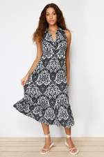 Trendyol Black Ethnic Polo Neck Patterned Maxi Knitted Dress