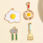 10pcs Gold Color Funny Enamel Fried Egg Pan Charms Kitchen Ware Pendant Fit DIY Jewelry Making Handcrafted Accessories