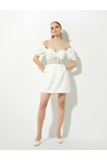 Koton Bridal Mini Dress Off-the-Shoulder Bodice Detailed