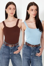Trendyol Brown-Blue Double Pack Strappy Basic Knitwear Blouse