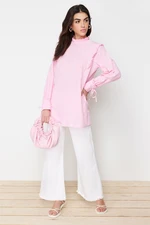 Trendyol Pink Woven Cotton Tunic With Ruffled Shoulder and Cuff