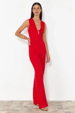 Trendyol Red Wide Leg Unlined Woven Jumpsuit