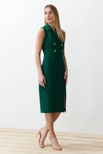 Trendyol Emerald Green Fitted Button Detailed Slit Midi Pencil Skirt Woven Dress