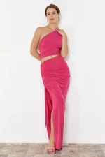 Trendyol Limited Edition Fuchsia Fitted Evening Dress with Accessories