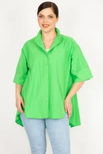 Şans Women's Green Plus Size Front Buttoned Back Long Shirt