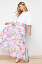 Trendyol Lilac Floral Pattern Pleated, Elastic Waist Woven Skirt