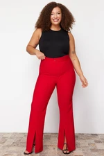 Trendyol Curve Red Plus Size Wide Leg/Wide Leg Woven Fabric Trousers with Slits