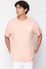 Trendyol Dusty Rose Oversize/Wide Cut Crew Neck City Printed 100% Cotton T-Shirt