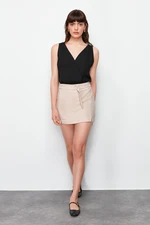 Trendyol Beige Slit Detailed Belted Mini Length Woven Shorts