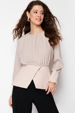 Trendyol Beige Double Breasted Slit Detailed Woven Tunic
