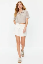 Trendyol Beige Utility Pocket Detailed Crop Regular Normal Fit Woven Shirt