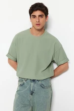 Trendyol Mint Premium Oversize Crew Neck Short Sleeve Textured Ottoman T-Shirt