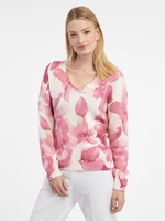Ružovo-biely dámsky kvetovaný sveter ORSAY
