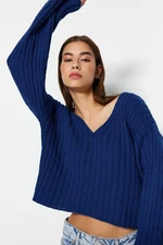 Trendyol Saks Wide Fit Crop Wool Basic Pletený sveter