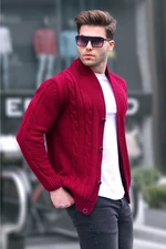 Madmext Burgundy Knitted Men's Cardigan 9053