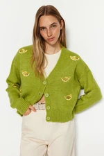 Trendyol Green Puha textúrájú hímzés Részlet V nyaki kötöttáru Cardigan