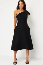 Trendyol Black A-Cut Bow Detailed Woven Elegant Evening Dress