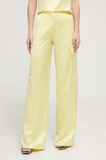 Kalhoty HUGO dámské, žlutá barva, široké, high waist, 50511830