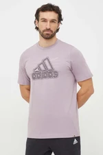 Bavlněné tričko adidas fialová barva, s potiskem, IN6270