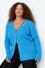 Trendyol Curve Blue V-Neck Band Detailed Buttoned Knitwear Cardigan