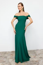 Trendyol Emerald Green Plain Fitted Woven Evening Dress & Prom Dress