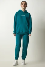 Happiness İstanbul Women's Emerald Green Raised Knitted Tracksuit