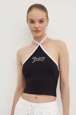 Top Juicy Couture CONTRAST CROSS OVER HALTER TOP dámsky, čierna farba, JCWCT24304