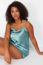 Trendyol Curve Petroleum Ruffle Detailed Satin Woven Pajamas Set