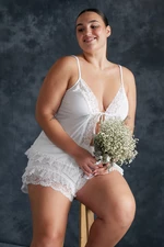 Trendyol Curve White Knitted Bridal Pajama Set with Tie Front Detail
