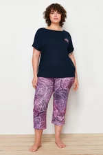 Trendyol Curve Pink Printed Knitted Pajamas Set