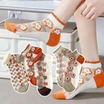 5 Pair Breathable Ultra Thin Socks Summer Women Transparent Lace Silk Crystal Sweet Flower Girls Elastic Short Socks Female Sox