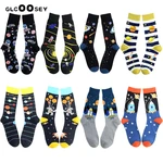 Men Small Size Cotton Sock Astronaut Space Astronaut Men's Space Socks Boy Oil Painting Tide Socks Women Happy Funny EU 36-42