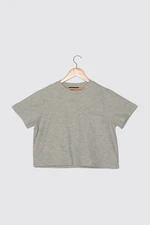 Trendyol Crop Knitted T-Shirt WITH Grey Pocket Detail