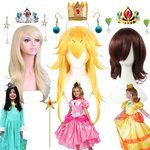 Youth Princess Cosplay Costume Crown Headband Game Role Play Peach Daisy Rosalina Wig Headgear Girl Halloween Dress up Accessory