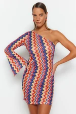 Trendyol Geometric Patterned Fitted Mini Knitted One Shoulder Beach Dress