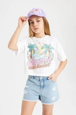 DEFACTO Girl's Crew Neck Printed Short Sleeve T-Shirt