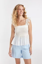 DEFACTO Fitted Square Neck White Crinkle Fabric Sleeveless Blouse