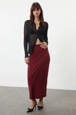 Trendyol Claret Red Gather Drape Detailed Maxi Wrapped Flexible Skirt